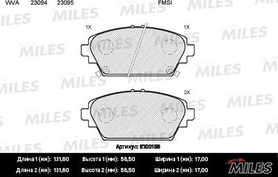 Miles E100158 - Brake Pad Set, disc brake autospares.lv