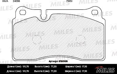 Miles E100105 - Brake Pad Set, disc brake autospares.lv