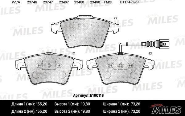 Miles E100116 - Brake Pad Set, disc brake autospares.lv