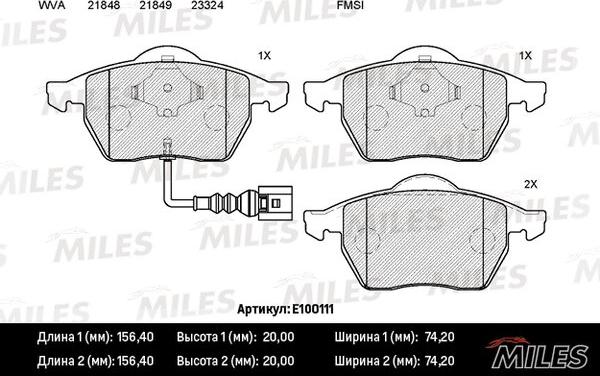 Miles E100111 - Brake Pad Set, disc brake autospares.lv