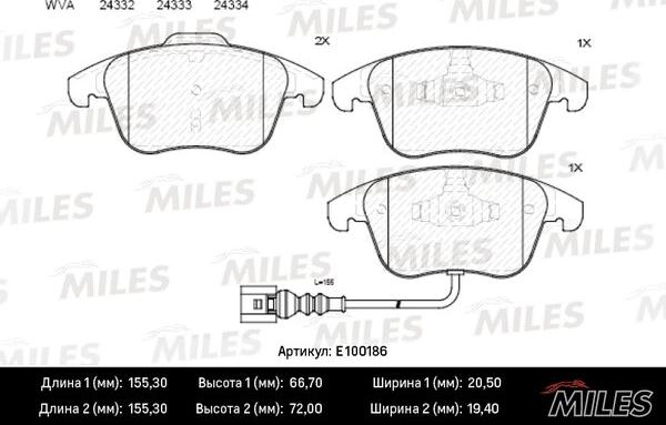 Miles E100186 - Brake Pad Set, disc brake autospares.lv