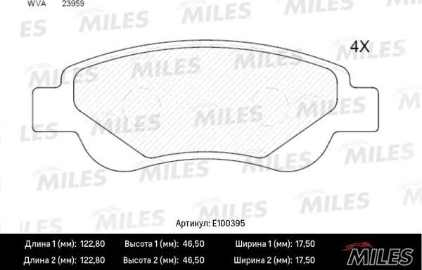 Miles E100395 - Brake Pad Set, disc brake autospares.lv