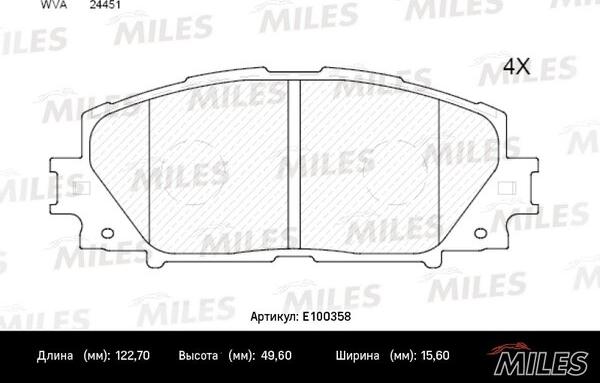 Miles E100358 - Brake Pad Set, disc brake autospares.lv