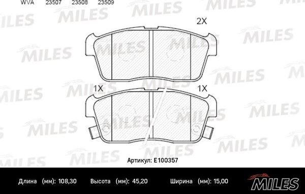 Miles E100357 - Brake Pad Set, disc brake autospares.lv