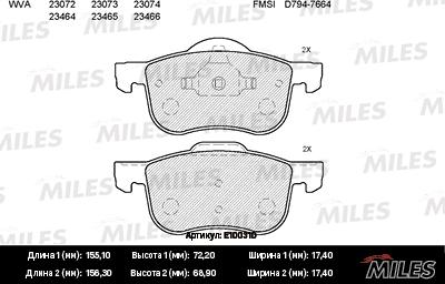 Miles E100310 - Brake Pad Set, disc brake autospares.lv