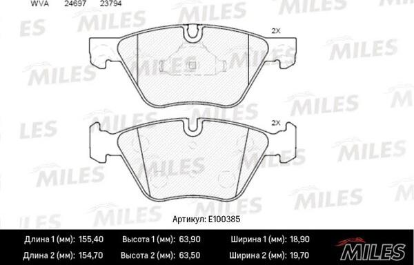 Miles E100385 - Brake Pad Set, disc brake autospares.lv