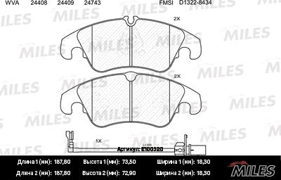 Miles E100320 - Brake Pad Set, disc brake autospares.lv