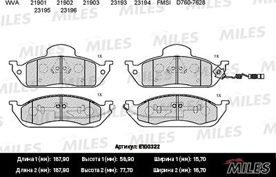 Miles E100322 - Brake Pad Set, disc brake autospares.lv