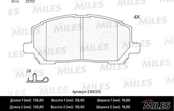 Miles E100370 - Brake Pad Set, disc brake autospares.lv