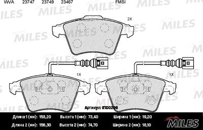 Miles E100298 - Brake Pad Set, disc brake autospares.lv