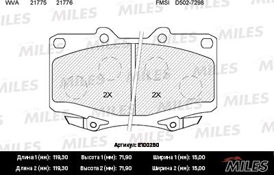 Miles E100250 - Brake Pad Set, disc brake autospares.lv