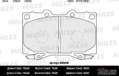 Miles E100216 - Brake Pad Set, disc brake autospares.lv