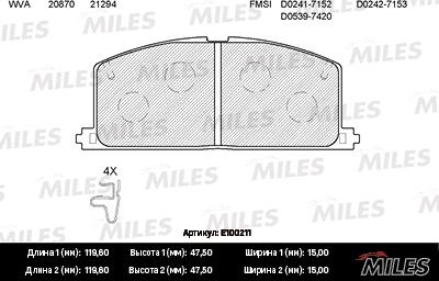 Miles E100211 - Brake Pad Set, disc brake autospares.lv