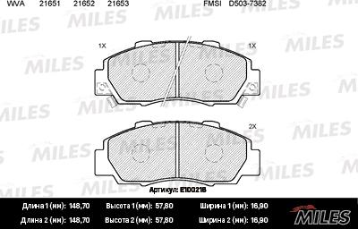 Miles E100218 - Brake Pad Set, disc brake autospares.lv