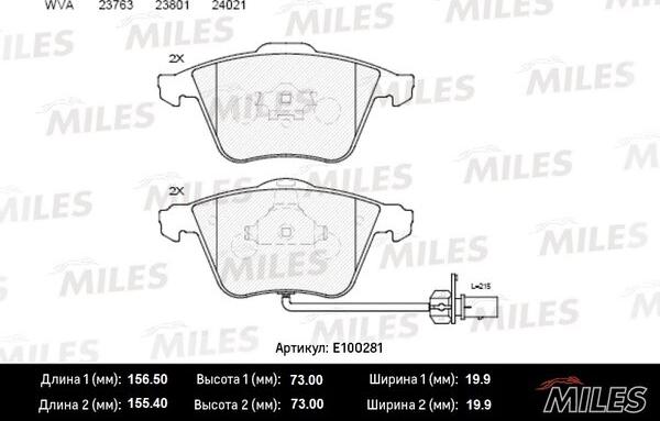 Miles E100281 - Brake Pad Set, disc brake autospares.lv