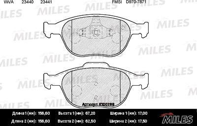 Miles E100288 - Brake Pad Set, disc brake autospares.lv