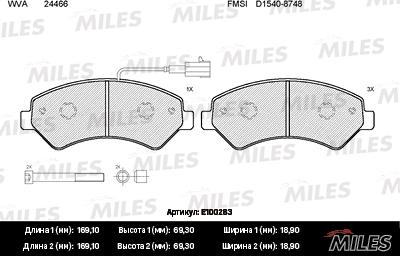 Miles E100283 - Brake Pad Set, disc brake autospares.lv