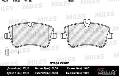 Miles E100287 - Brake Pad Set, disc brake autospares.lv