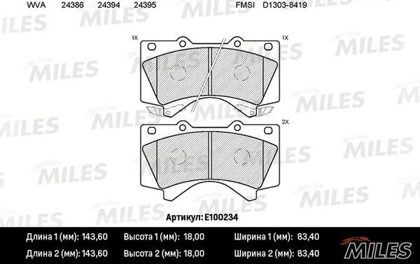 Miles E100234 - Brake Pad Set, disc brake autospares.lv