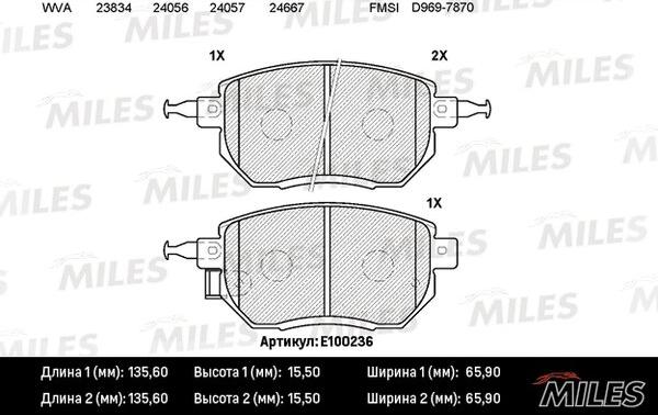 Miles E100236 - Brake Pad Set, disc brake autospares.lv