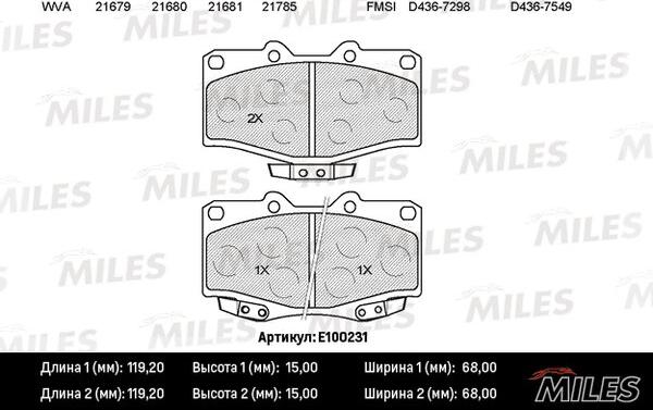 Miles E100231 - Brake Pad Set, disc brake autospares.lv