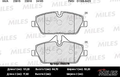 Miles E100275 - Brake Pad Set, disc brake autospares.lv