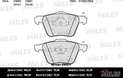 Miles E100277 - Brake Pad Set, disc brake autospares.lv