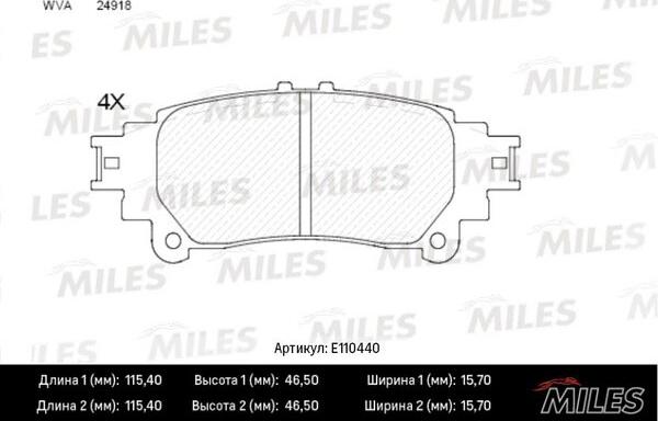 Miles E110440 - Brake Pad Set, disc brake autospares.lv