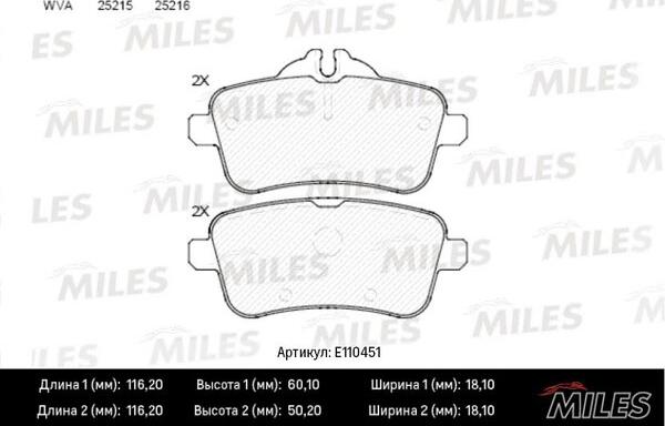 Miles E110451 - Brake Pad Set, disc brake autospares.lv