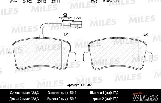 Miles E110481 - Brake Pad Set, disc brake autospares.lv