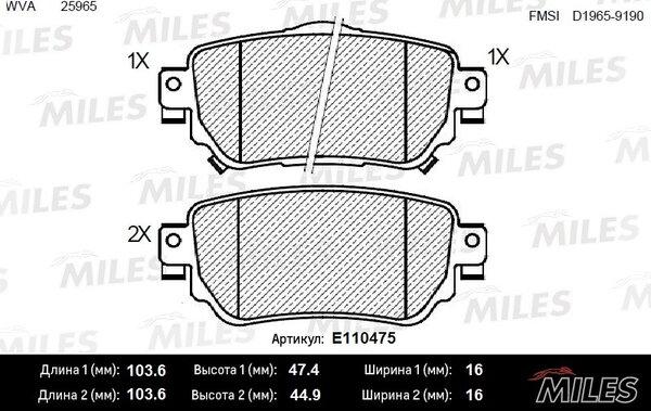 Miles E110475 - Brake Pad Set, disc brake autospares.lv