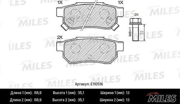 Miles E110516 - Brake Pad Set, disc brake autospares.lv