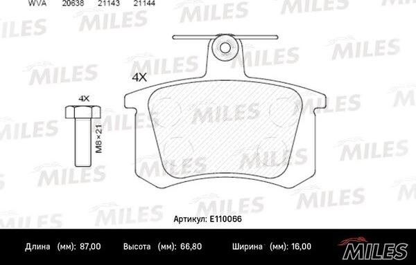 Miles E110066 - Brake Pad Set, disc brake autospares.lv