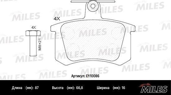 Miles E110086 - Brake Pad Set, disc brake autospares.lv