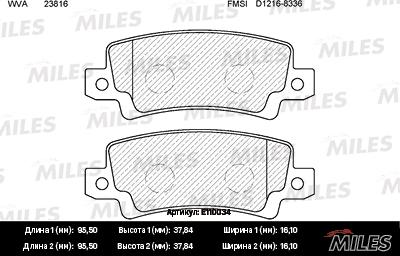 Miles E110034 - Brake Pad Set, disc brake autospares.lv