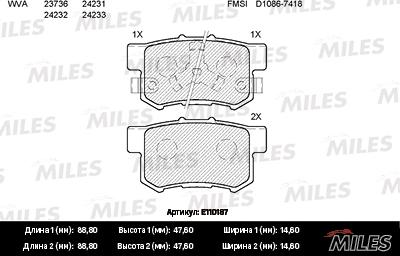 Miles E110187 - Brake Pad Set, disc brake autospares.lv