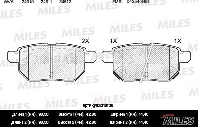 Miles E110136 - Brake Pad Set, disc brake autospares.lv