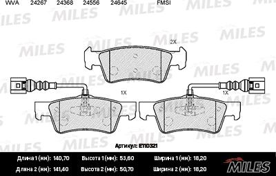 Miles E110321 - Brake Pad Set, disc brake autospares.lv