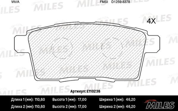 Miles E110238 - Brake Pad Set, disc brake autospares.lv