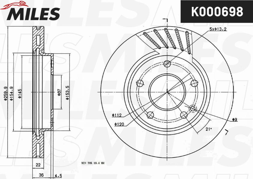 Miles K000698 - Brake Disc autospares.lv