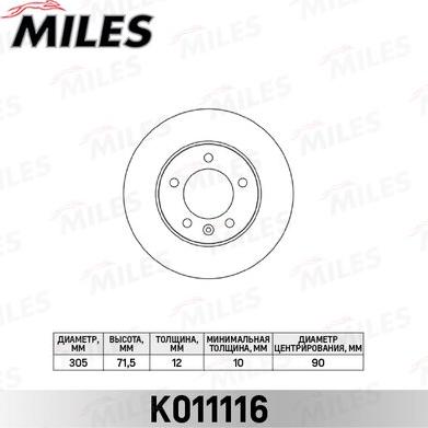 Miles K011116 - Brake Disc autospares.lv