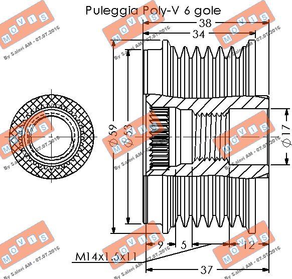 MOVIS AST3713 - Pulley, alternator, freewheel clutch autospares.lv