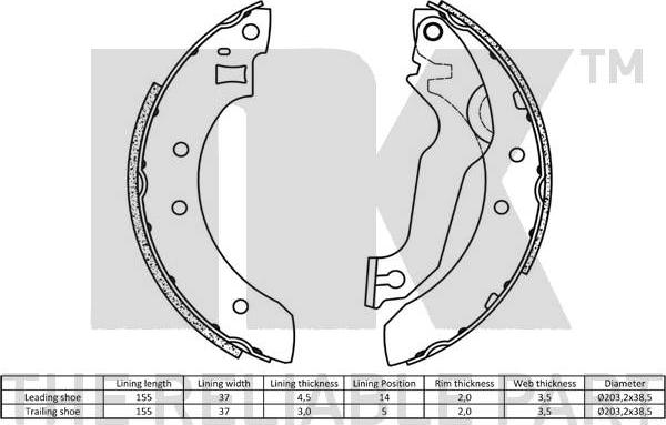 NK 2725365 - Brake Shoe Set autospares.lv