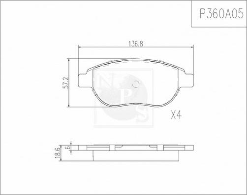 NPS P360A05 - Brake Pad Set, disc brake autospares.lv