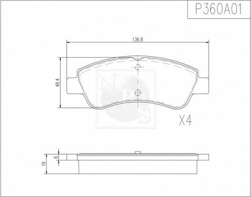 NPS P360A01 - Brake Pad Set, disc brake autospares.lv