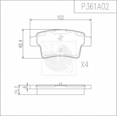 NPS P361A02 - Brake Pad Set, disc brake autospares.lv