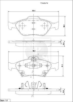 NPS T360A74 - Brake Pad Set, disc brake autospares.lv