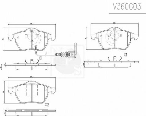 NPS V360G03 - Brake Pad Set, disc brake autospares.lv