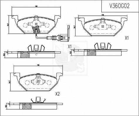 NPS V360G02 - Brake Pad Set, disc brake autospares.lv