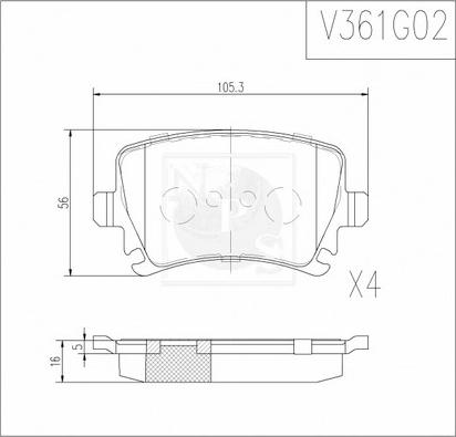 NPS V361G02 - Brake Pad Set, disc brake autospares.lv